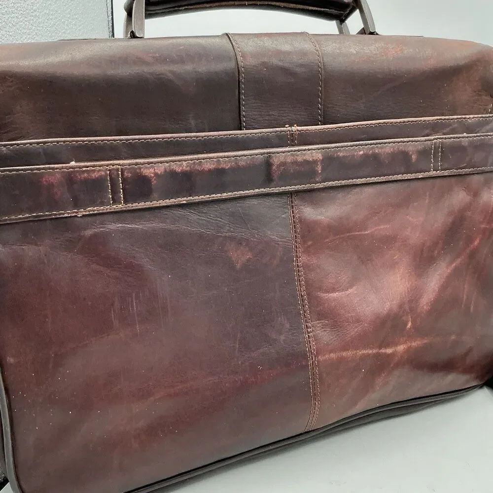 Kenneth Cole Reaction Brown Leather Messenger Laptop Briefcase Shoulder Bag